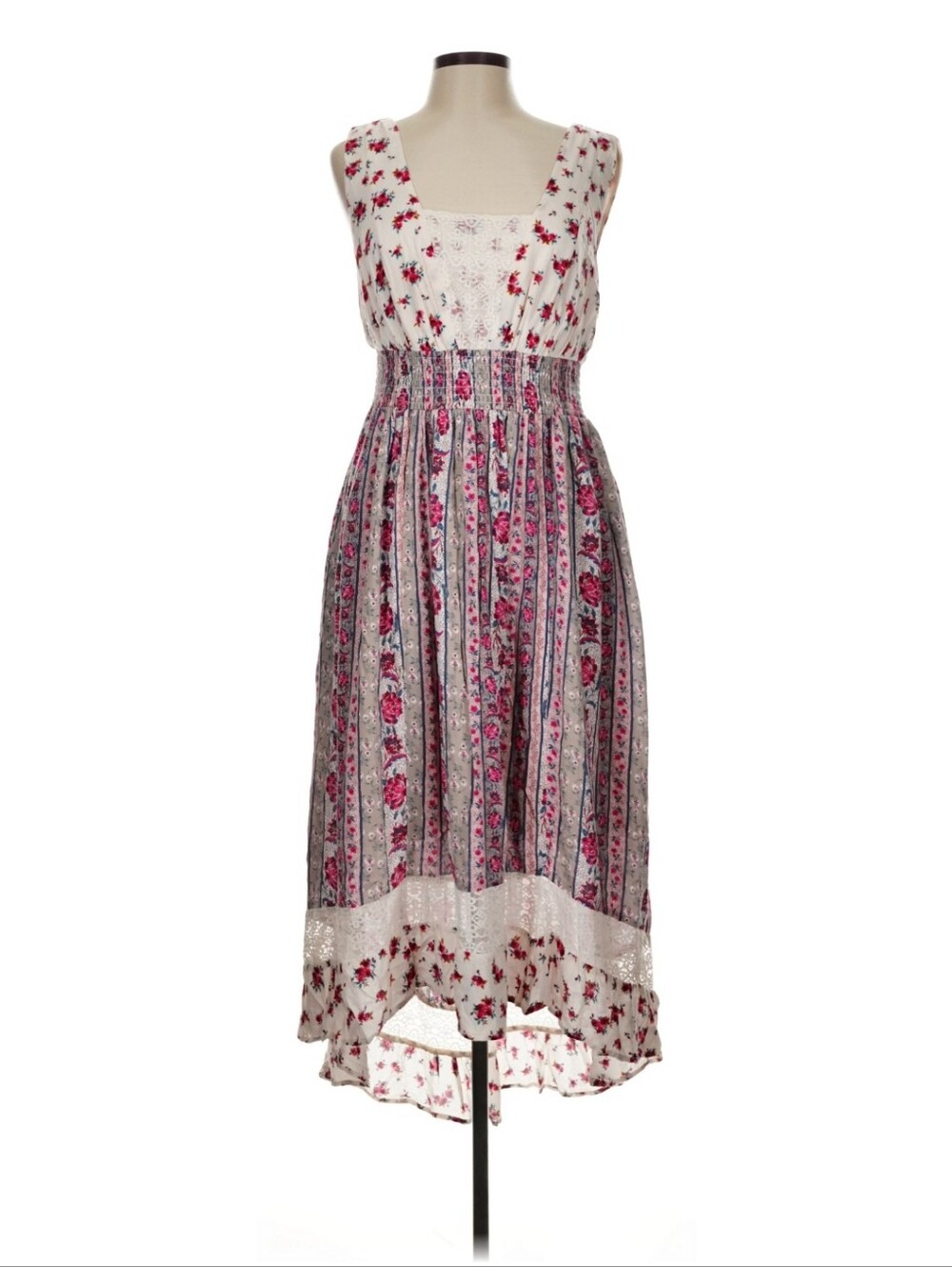 Torrid White and Pink Floral High-Low Midi Cottage Dress Size 0X